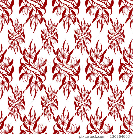 simple seamless pattern of red flowers on a white background, texture, design 130264603