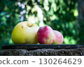 autumn basket with ripe pears and grapes on a black background. High quality photo 130264629