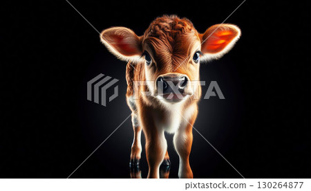 Small cow isolated on black background with studio lighting 130264877