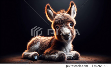 Little donkey isolated on black background with studio lighting 130264900