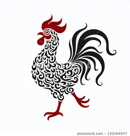 Rooster in detailed minimalist graphic design style - ai generated 130264937