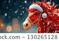symbol of chinese asian new year red horse fire 2026 in santa claus hat 130265128