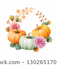 seasonal watercolor hand drawn fall clipart with leaves and pumpkins on white background 130265170