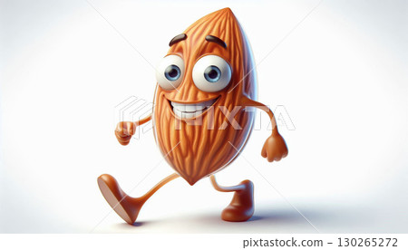 Funny 3D adorable almond cartoon. Autumn fruit. Card with free space 130265272