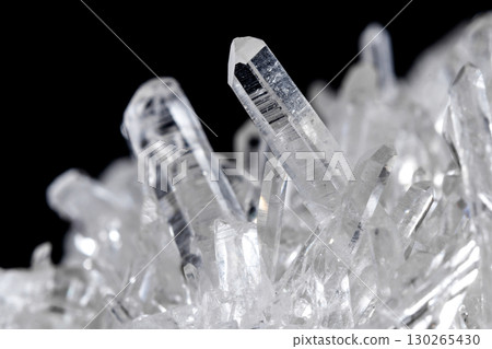 Macro Mineral Stone Rhinestone in Crystals on a Black Background 130265430