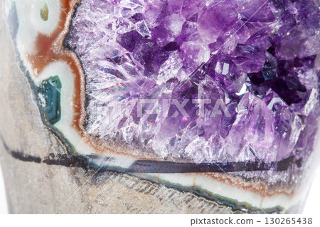 Amethyst Crystal Druse  macro mineral on white background 130265438