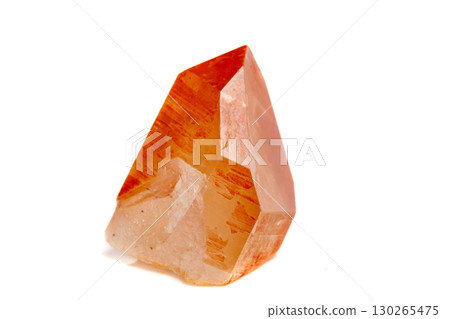 Macro mineral stone Lemurian Crystal a white background Macro mineral stone Lemurian Crystal a white background 130265475
