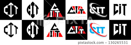 CIT letter logo design in six style. CIT polygon, circle, triangle, hexagon, flat and simple style with black and white color variation letter logo set in one artboard. CIT minimalist and classic logo CIT letter logo design in six style. CIT polygon, circle, triangle, hexagon, flat and simple style with black and white color variation letter logo set in one artboard. CIT minimalist and classic logo 130265531