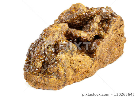 Macro mineral stone Garnet, Green Garnet, Epidote Grossular in the rock on a white background Macro mineral stone Garnet, Green Garnet, Epidote Grossular in the rock on a white background 130265645