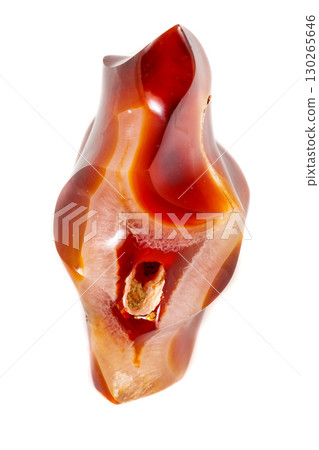 Macro mineral stone Cornelian on a white background 130265646