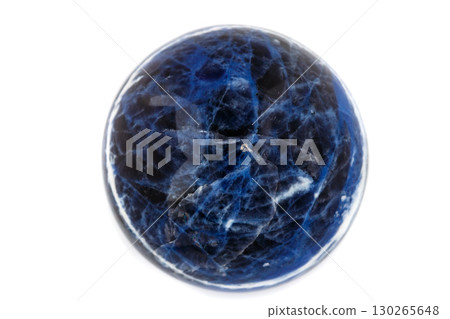 Macro mineral stone Sodalite ball on white background 130265648