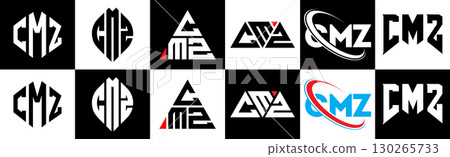 CMZ letter logo design in six style. CMZ polygon, circle, triangle, hexagon, flat and simple style with black and white color variation letter logo set in one artboard. CMZ minimalist and classic logo CMZ letter logo design in six style. CMZ polygon, circle, triangle, hexagon, flat and simple style with black and white color variation letter logo set in one artboard. CMZ minimalist and classic logo 130265733