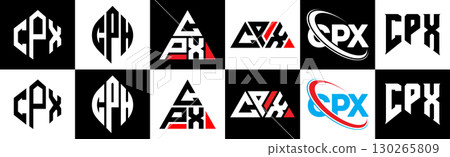 CPX letter logo design in six style. CPX polygon, circle, triangle, hexagon, flat and simple style with black and white color variation letter logo set in one artboard. CPX minimalist and classic logo CPX letter logo design in six style. CPX polygon, circle, triangle, hexagon, flat and simple style with black and white color variation letter logo set in one artboard. CPX minimalist and classic logo 130265809