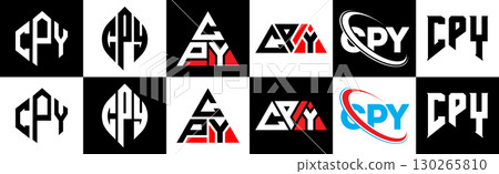 CPY letter logo design in six style. CPY polygon, circle, triangle, hexagon, flat and simple style with black and white color variation letter logo set in one artboard. CPY minimalist and classic logo CPY letter logo design in six style. CPY polygon, circle, triangle, hexagon, flat and simple style with black and white color variation letter logo set in one artboard. CPY minimalist and classic logo 130265810