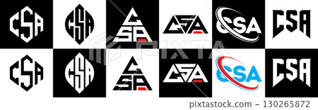 CSA letter logo design in six style. CSA polygon, circle, triangle, hexagon, flat and simple style with black and white color variation letter logo set in one artboard. CSA minimalist and classic logo CSA letter logo design in six style. CSA polygon, circle, triangle, hexagon, flat and simple style with black and white color variation letter logo set in one artboard. CSA minimalist and classic logo 130265872