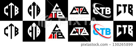 CTB letter logo design in six style. CTB polygon, circle, triangle, hexagon, flat and simple style with black and white color variation letter logo set in one artboard. CTB minimalist and classic logo CTB letter logo design in six style. CTB polygon, circle, triangle, hexagon, flat and simple style with black and white color variation letter logo set in one artboard. CTB minimalist and classic logo 130265899