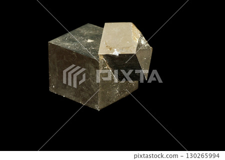 Macro mineral stone Pyrite on a black background Macro mineral stone Pyrite on a black background 130265994