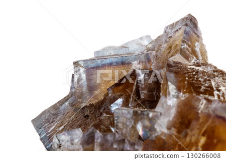 Macro mineral stone yellow Fluorite on a white background Macro mineral stone yellow Fluorite on a white background 130266008