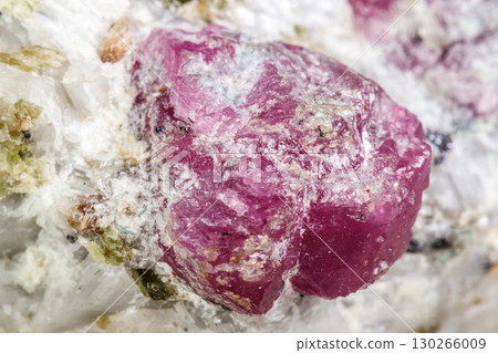 Macro mineral stone Ruby in rock on white background Macro mineral stone Ruby in rock on white background 130266009