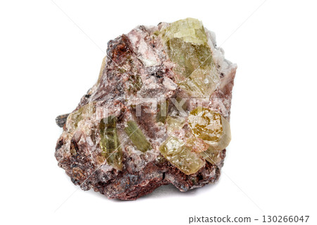 Macro mineral stoneGolden Apatite on a white background Macro mineral stoneGolden Apatite on a white background 130266047