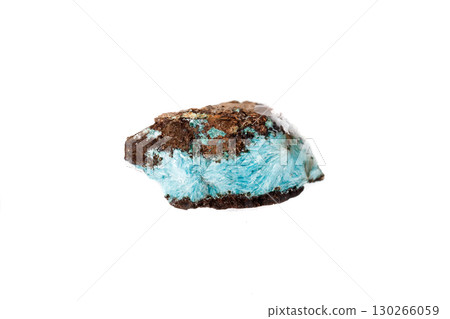 Macro mineral aurichalcite stone on microcline on white background 130266059