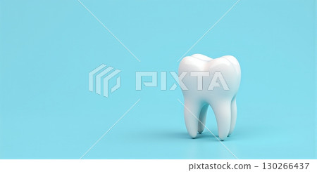 white molar teeth standing upright on blue background - ai generated 130266437
