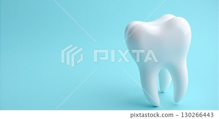 white molar teeth standing upright on blue background - ai generated 130266443