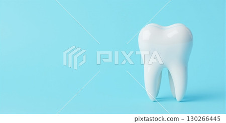 white molar teeth standing upright on blue background - ai generated 130266445