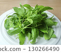 Fresh holy basil leaves, picked and placed on a white plate, ready to be used for a delicious and nutritious meal. 130266490