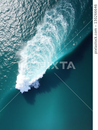 Aerial view of a turquoise ocean wave cresting into white foam - ai generated Aerial view of a turquoise ocean wave cresting into white foam - ai generated 130266646