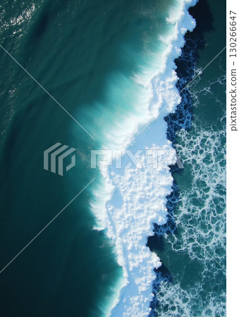 Aerial view of a turquoise ocean wave cresting into white foam - ai generated Aerial view of a turquoise ocean wave cresting into white foam - ai generated 130266647