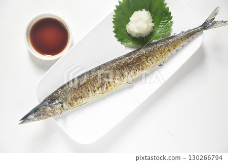 Grilled saury served on a plate Grilled saury served on a plate 130266794