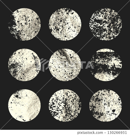 Grunge silver foil, shiny handmade circles. Golden glittering texture, pattern. Luxury shining hand drawn background. Wedding, greeting card decoration elements. Modern art. Vector illustration 130266931