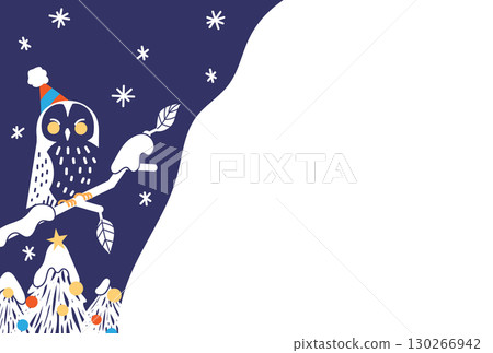 Christmas and winter night sky and owl illustration background 130266942