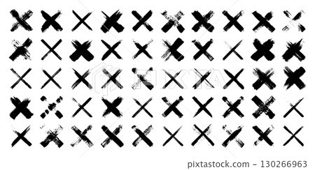 Grunge crosses, brush strokes, x mark, lines, ink smudges, hand-drawn scribble shapes. Handmade sketchy marks, acrylic stains, charcoal streaks. Paint textures, dry brush effect. Vector illustration Grunge crosses, brush strokes, x mark, lines, ink smudges, hand-drawn scribble shapes. Handmade sketchy marks, acrylic stains, charcoal streaks. Paint textures, dry brush effect. Vector illustration 130266963