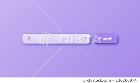Colorful 3d search bar template. Internet browser engine with search box, address bar and text field. UI design, website interface element with web icons and push button. Vector illustration 130266974