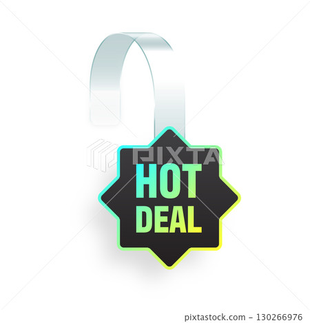 Colorful neon supermarket promotional wobbler. Realistic wobbler template for shelf advertising. Sale or discount label with ad text. Special offer price tag. Vector illustration Colorful neon supermarket promotional wobbler. Realistic wobbler template for shelf advertising. Sale or discount label with ad text. Special offer price tag. Vector illustration 130266976