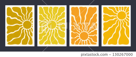 Sun ray retro backgrounds in yellow, orange, and gold with groovy wave patterns. Abstract summer sunshine design with vintage grunge texture. Ideal for posters, prints, and wall art. Sun ray retro backgrounds in yellow, orange, and gold with groovy wave patterns. Abstract summer sunshine design with vintage grunge texture. Ideal for posters, prints, and wall art. 130267000
