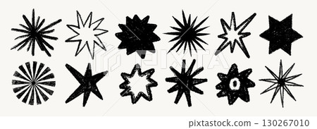 Crayon star set with hand drawn sketch texture in black, different star shapes in chalk style. Star set illustration with textured crayon and doodle effect. Perfect for stickers, prints, posters. Crayon star set with hand drawn sketch texture in black, different star shapes in chalk style. Star set illustration with textured crayon and doodle effect. Perfect for stickers, prints, posters. 130267010