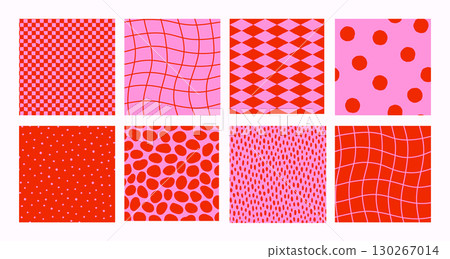 seamless pattern set in red and pink with dots, checker, Confetti, diamond, square, rhombus, and wavy grid elements in retro vector style. Great for abstract backgrounds. Drag to swatches panel seamless pattern set in red and pink with dots, checker, Confetti, diamond, square, rhombus, and wavy grid elements in retro vector style. Great for abstract backgrounds. Drag to swatches panel 130267014