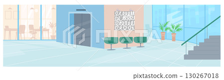 Neat modern business center hallway after cleaning mess service work cartoon scene background 130267018