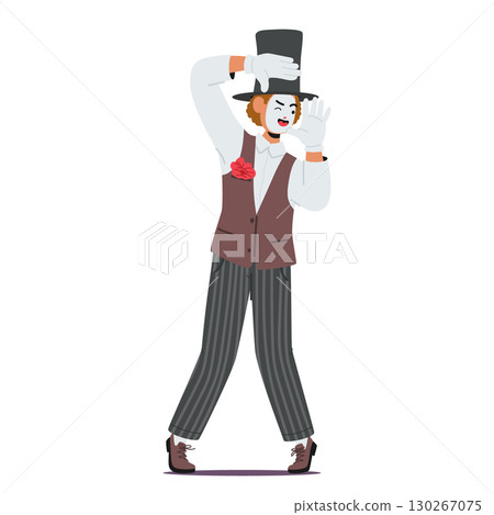 Comic man mime cartoon character entertaining on street showcasing funny comedian performance Comic man mime cartoon character entertaining on street showcasing funny comedian performance 130267075