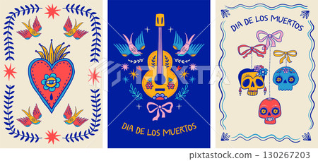 Dia de los muertos, Day of the dead, Mexican holiday, festival. Vertical cards, posters, banners in Dia de los muertos, Day of the dead, Mexican holiday, festival. Vertical cards, posters, banners in 130267203
