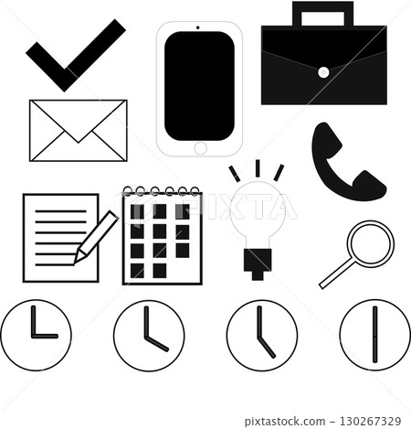 Business and office icon set (monochrome) Business and office icon set (monochrome) 130267329