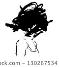 Emotional Charcoal Sketch of a Distressed Woman with Eyes Obscured by a Dark Smudge 130267534