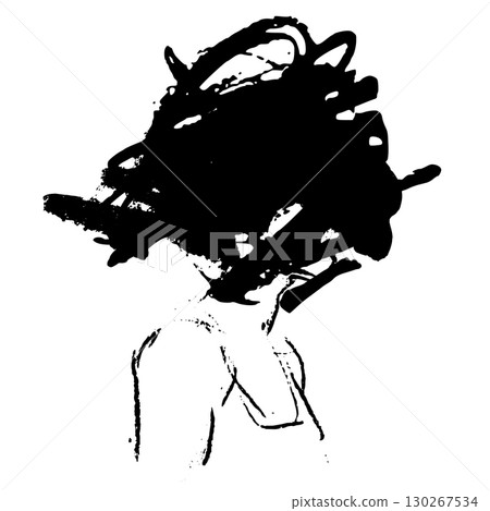 Emotional Charcoal Sketch of a Distressed Woman with Eyes Obscured by a Dark Smudge 130267534