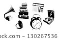 Realistic Halftone Effect Illustration of a Gramophone, Record Player, and Vintage Suitcases 130267536