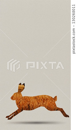 A stylized graphic design concept features a leaping deer silhouette filled with golden wheat stalks, set against a clean, light beige background with subtle shadow. 130268011