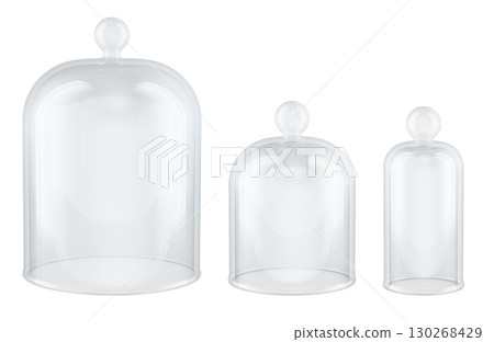 Glass bell jars set, three sizes. 3D rendering 130268429