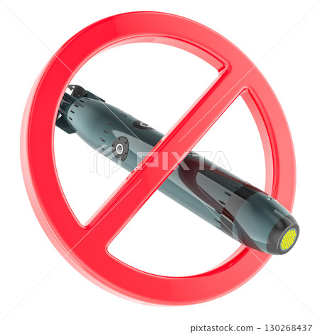 No torpedoes sign, underwater weapon prohibition. 3D rendering No torpedoes sign, underwater weapon prohibition. 3D rendering 130268437
